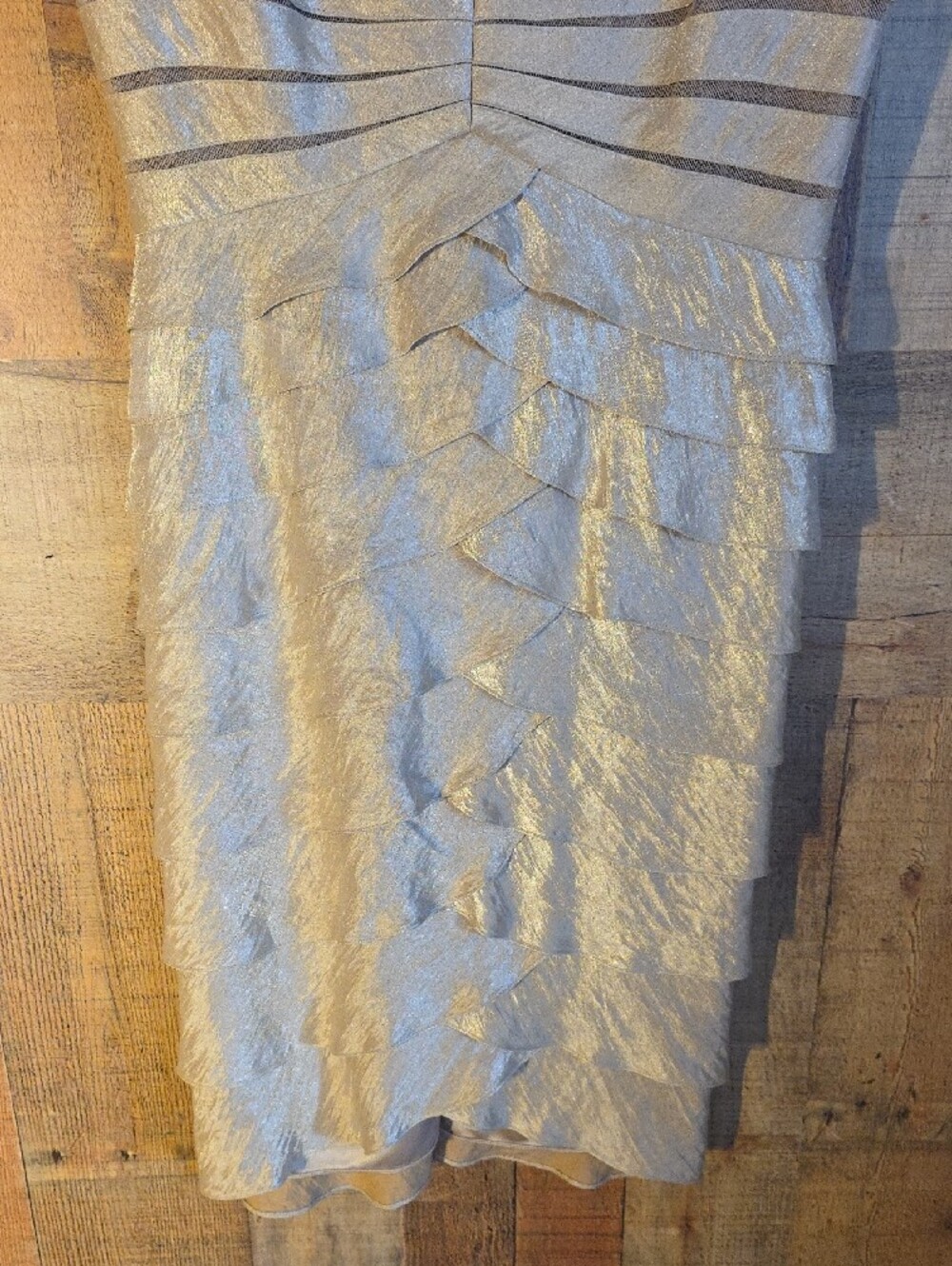 Adrianna Papell Shimmery Ivory Tiered V-Neck Mini Dress - Picture 4 of 10